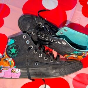 Rare Converse All Star Black High Tops with Colorful Graphics